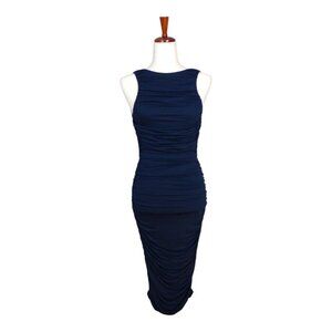Alice + Olivia Air Ruched Tube Dress Navy Midi Sleeveless Low Back Sz 4 #1307